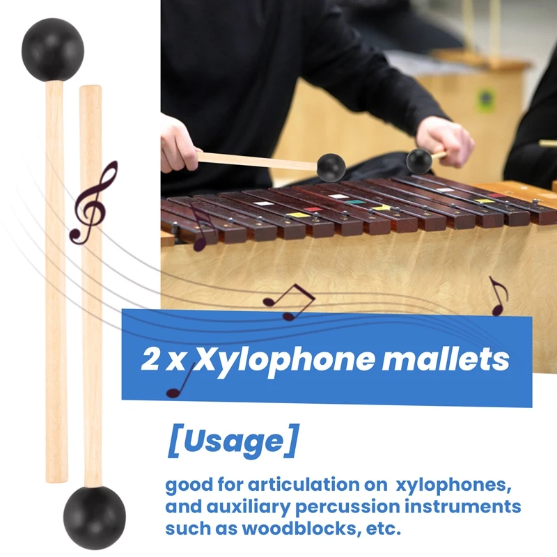 2 ชิ้นยางนุ่มหัว Sticks ไม้ Handle Bell Mallets สําหรับ Glockenspiel ระนาด Bell เครื่องดนตรีอะไหล่