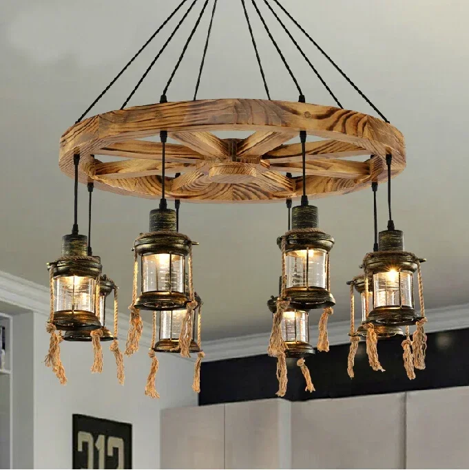

Vintage wooden chandeliers cafe restaurant bar creative personality rural pilot pendant bar droplight
