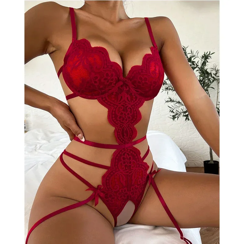 Wanita Crotchless y Bodysuit LingerieSexy dewasa Babydoll pakaian dalam tubuh peran porno tembus pandang kostum eksotis Set