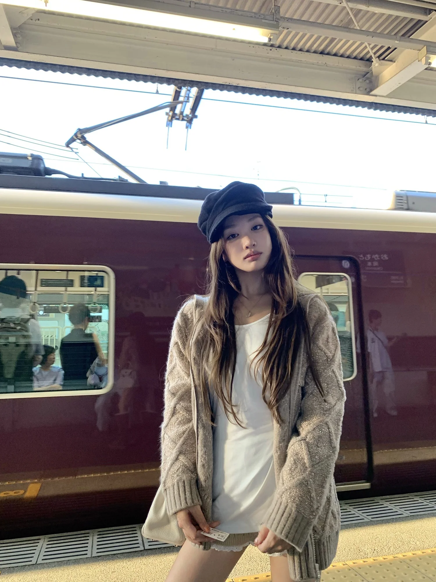 

Wuuus Long Diamond Patterned Thiened Women's Sweater with Hood Open Cardigan Outerwear Ele Commuter Sle Autumn Winter