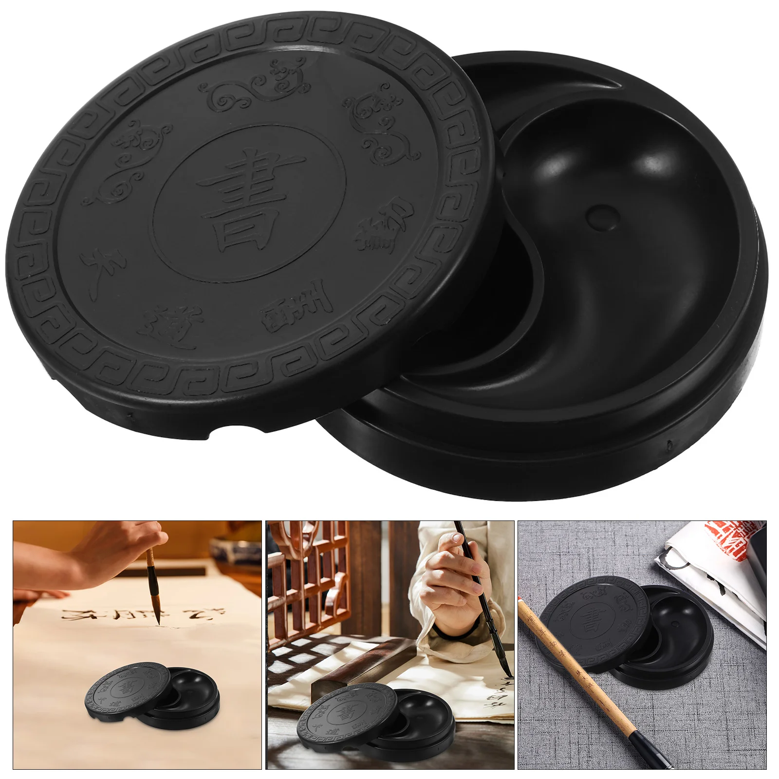 Inkstone Chinese Calligraphy Accessory Inkslab Grinding Traditional Painting Accessories with Lid Tool Cutlery Tray