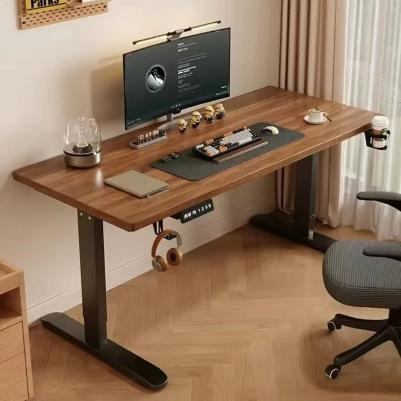 # Z Modern Style Wood Study Computer Desk With Electric Height Adjustable Lifted Gaming Workbench In Office Or Bedroom
