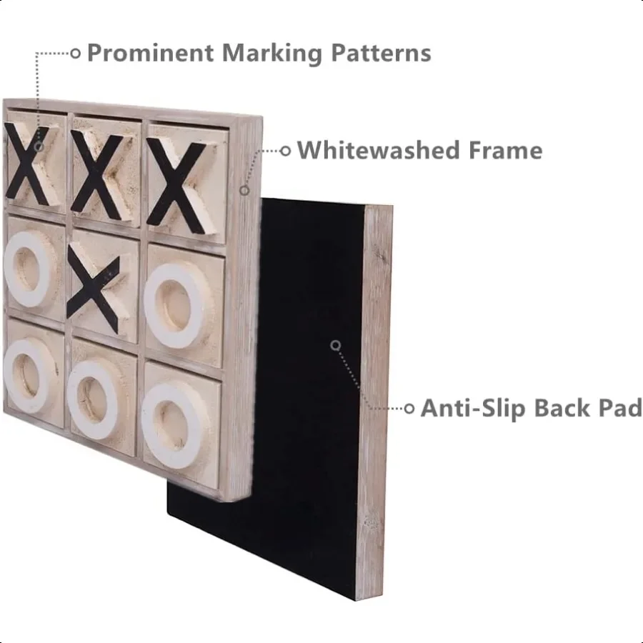 JEVERGN 12,6 Большая деревянная игра Tic Tac Toe Деревенский журнальный столик Игра Wood Farmhouse Tic Tac Toe Настольная игра Декор Семейные игры fo