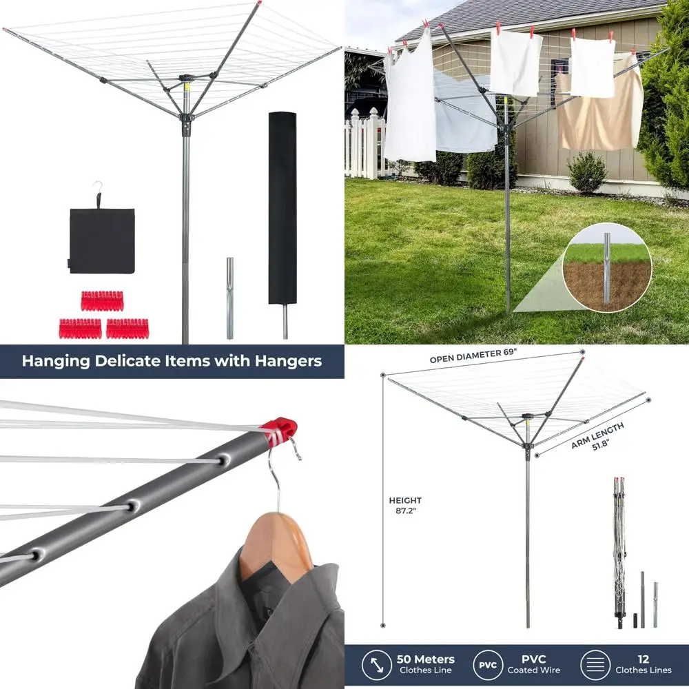 

Rotary Clothes Drying Rack 164 Feet Outdoor Folding Laundry Line with Adjustable Height and Long Tail Keyword