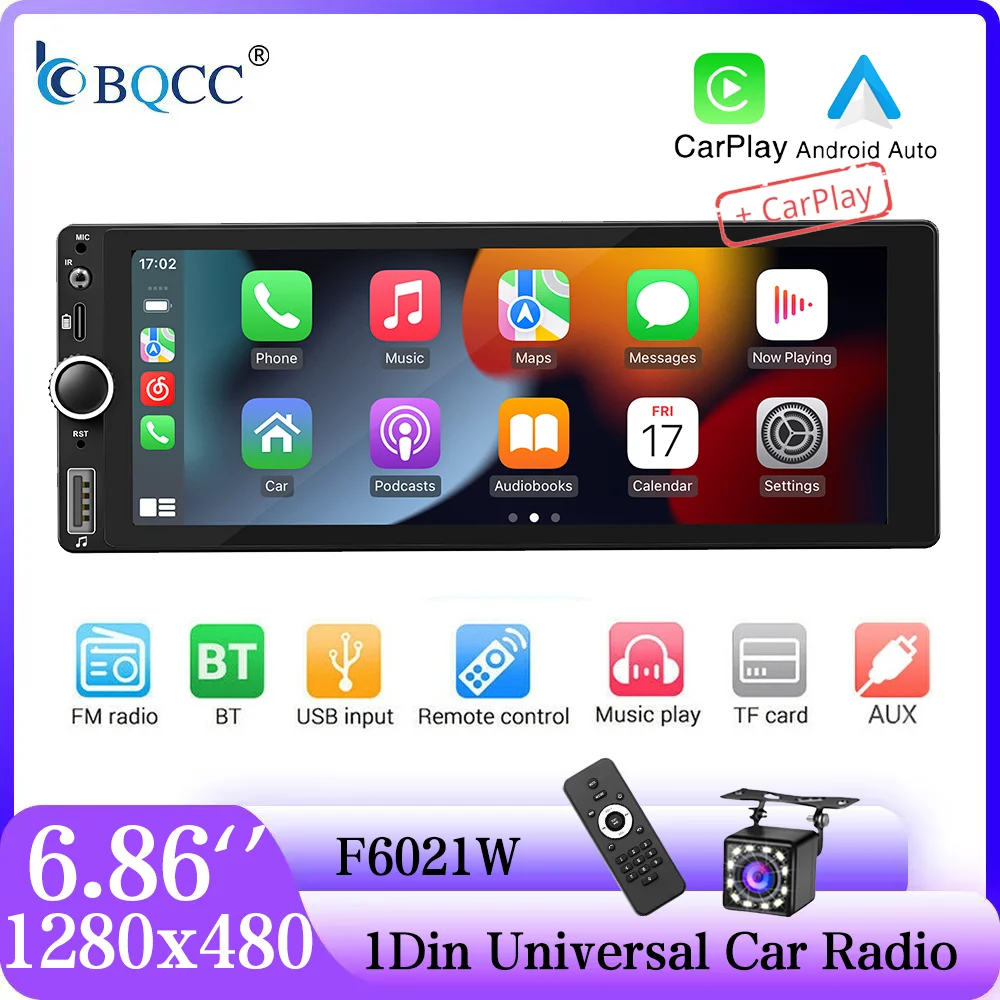 

BQCC 6.86'' 1Din Universal Car Radio 7 Colorful Lights Wiring Protection MirrorLink, Bluetooth FM Multimedia Player