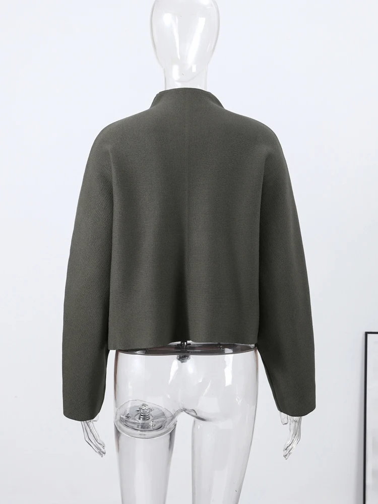 Y2K stojáček na zip pletená bomber bunda dámská elegantní dlouhý rukáv kabát dámská high street chic 2026 jaro dámské svrchní oblečení - náhled 5