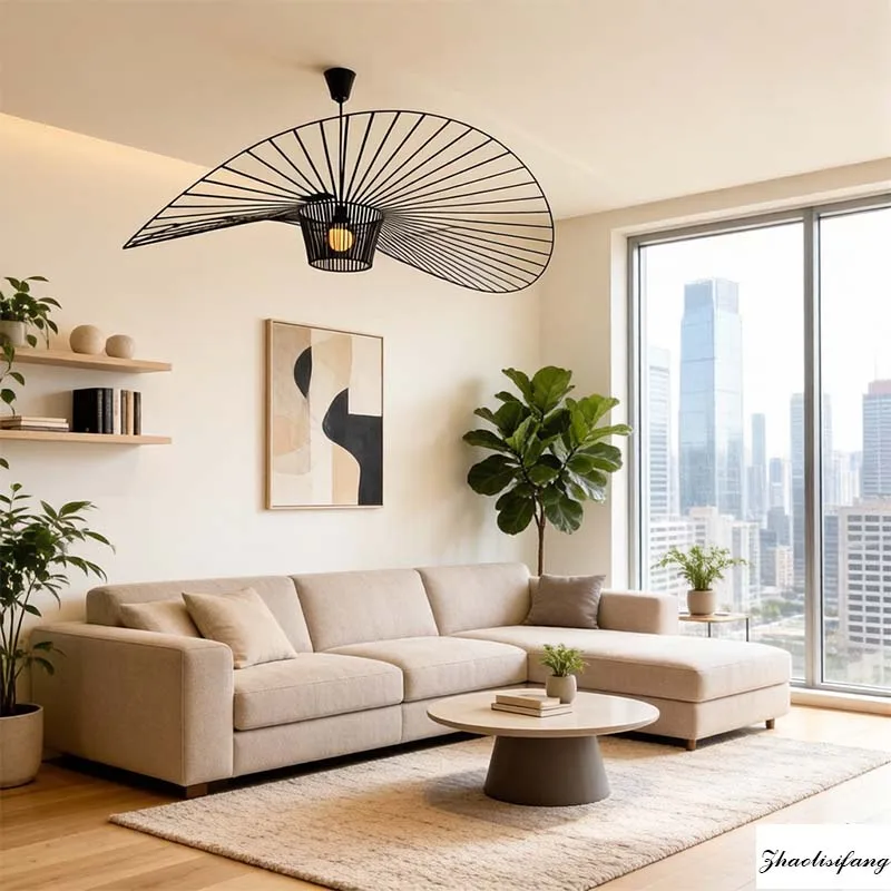 

Modern LED straw hat lamp fabric pendant lamp living room dining room bedroom art decoration lamp indoor home decoration lightin