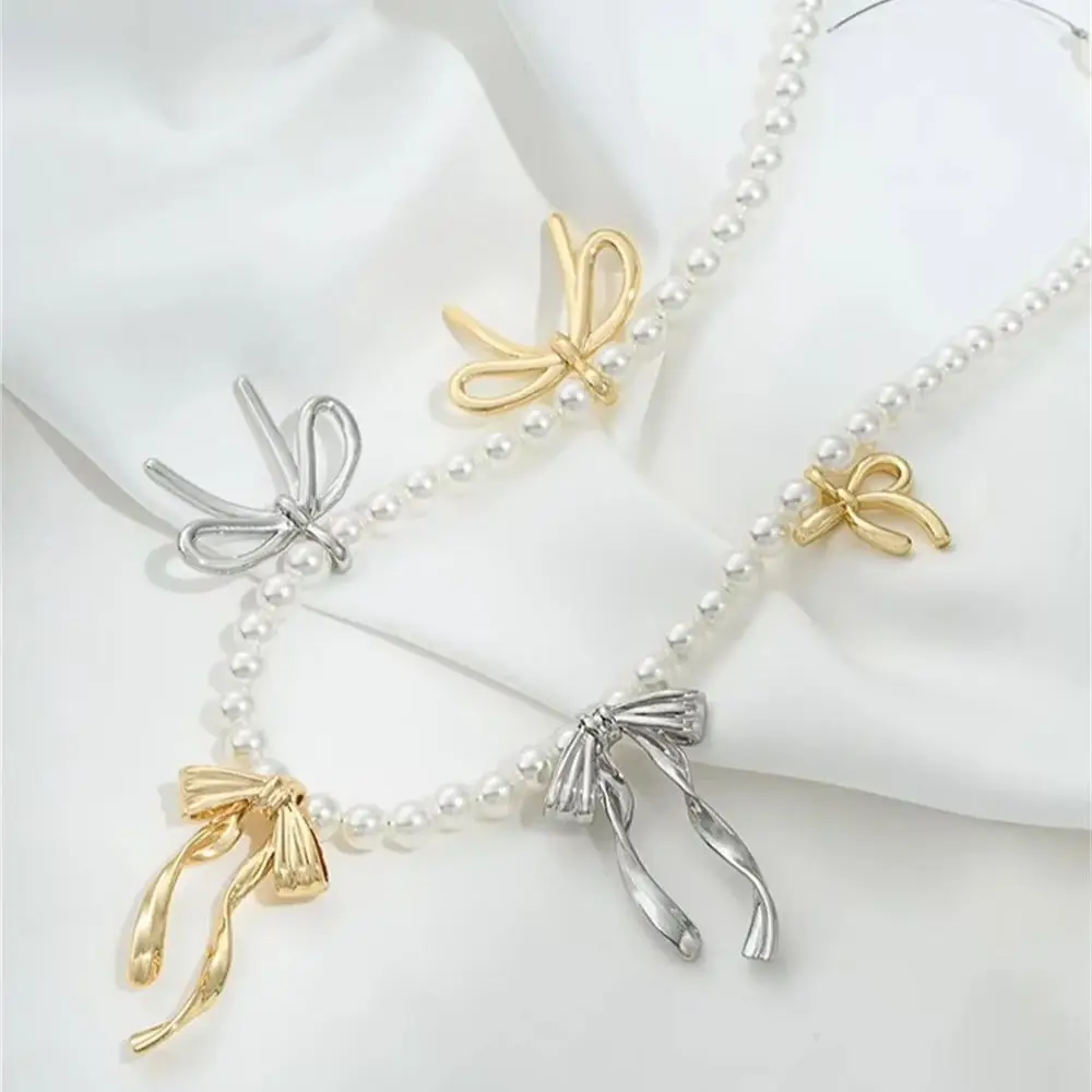 

14K Gold-wrapped Glossy Line Bow Pendant Handmade Pendant DIY Pearl Bracelet Necklace Jewelry Accessories B419