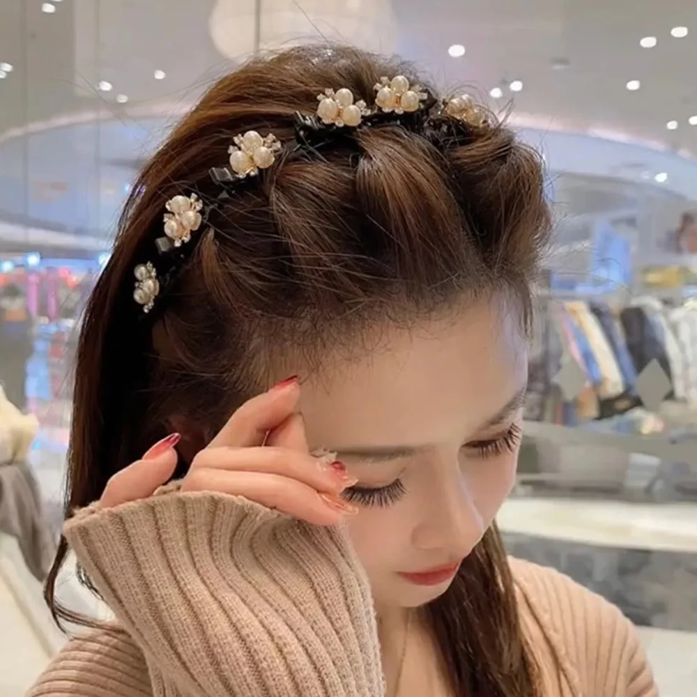 حجر الراين كسول الفتيات الشعر تجديل الشعر الأطواق اللؤلؤ زهرة مضفر أدوات هيرباند غسل الوجه الزركون الشعر مسننة عقال