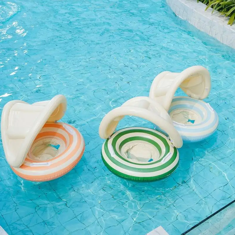 

Baby Swimming Ring Inflatable Swim Ring With Detachable Sunshade Toddlers Pool Float Leakproof Kids Seat Ring Baby Pool Toy