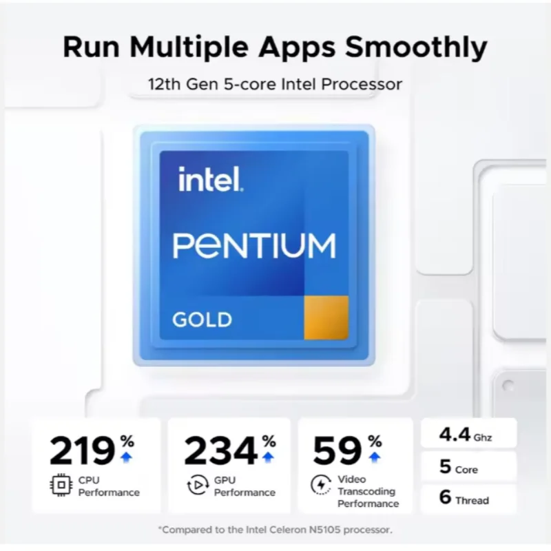 NASync DXP4800 Plus 4 Bay Desktop NAS Intel Pentium Gold 8505 5 Core CPU 4K 60Hz Network Attached Storage (Diskless)