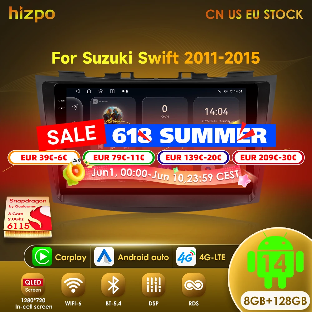 

Hizpo Car Radio Multimedia Player For Suzuki Swift 4 2011 2012 2013 2014 2015 Octa Core Android Auto GPS Navigation Stereo DSP
