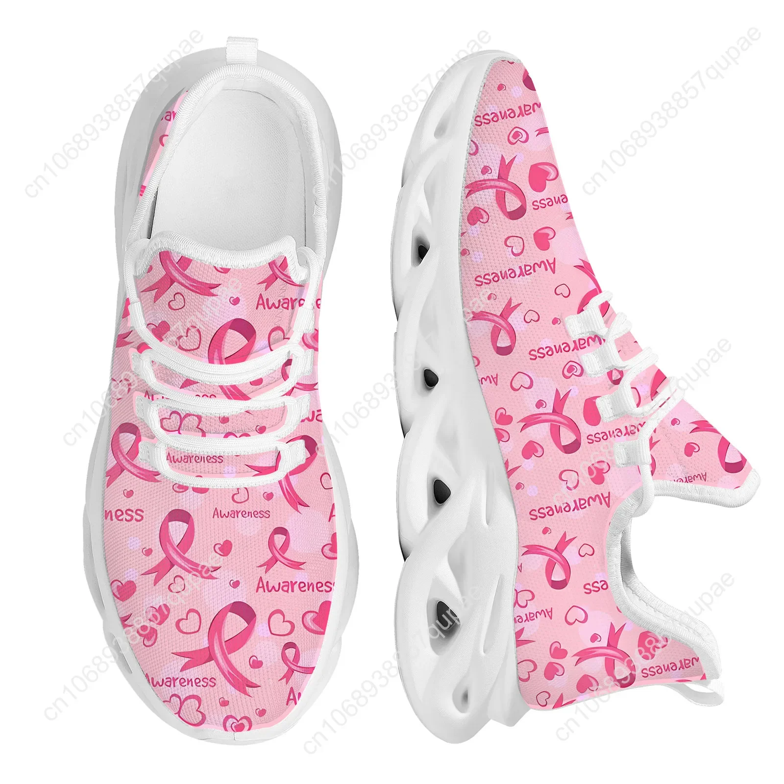 Breast Cancer Awareness Pink Ribbon Flats Sneakers Shoes Men Women Sports Shoe Fashion High Quality DIY Sneaker Custom Made Shoe