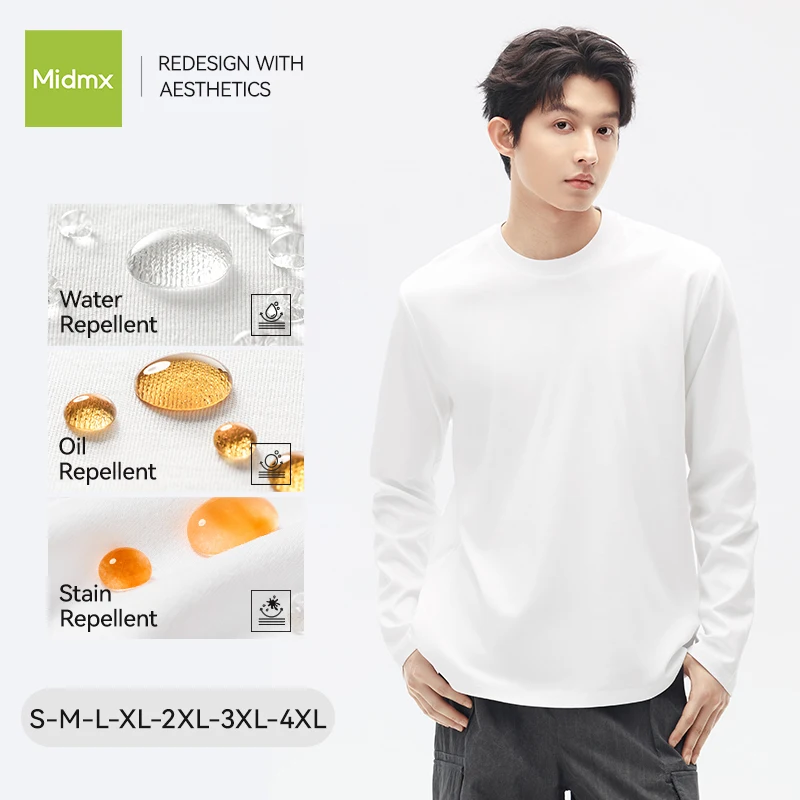 Three-Proof Long-Sleeved T-Shirt for Men, Autumn and Winter Style, Waterproof and Stain-Resistant, Loose-Fitting Sports Fitness Top