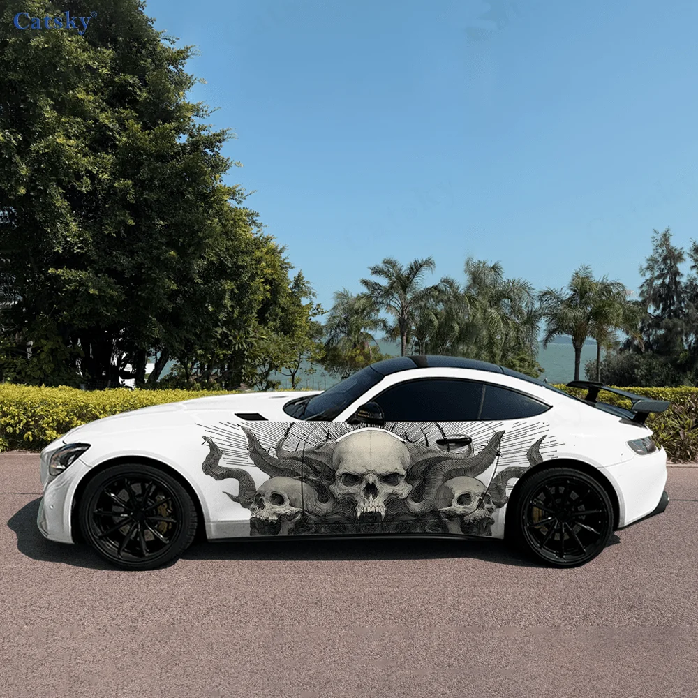 

Horned Skull Roar Car Side Sticker PVC Self Waterproof Stick Striking Auto Exterior Accessories Decor Protect Gift for Car Lover