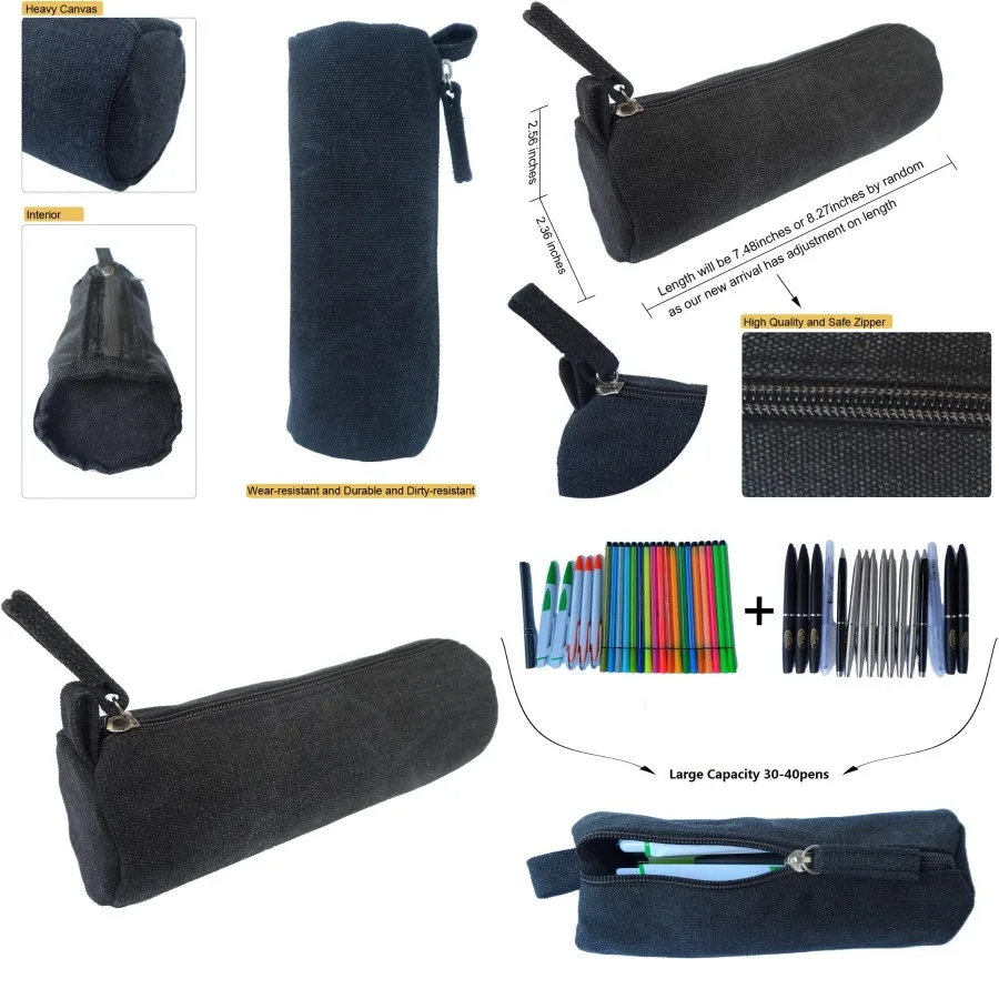 

EnYu Тяжелый холщовый канцелярский портативный стильный простой пенал и практичный прочный компактный пенал на молнии, 1 упаковка, черный f