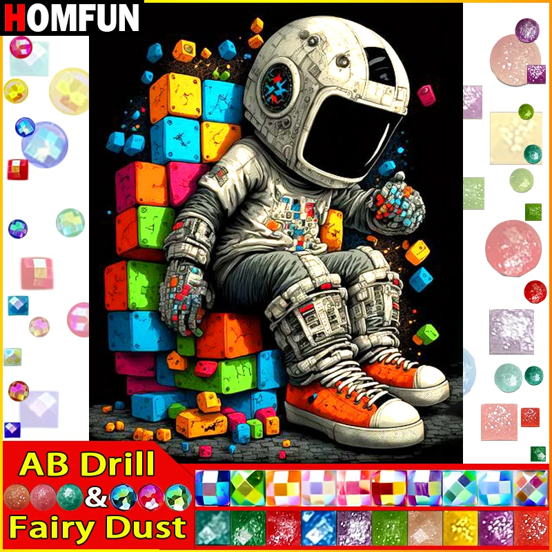 HOMFUN Fairy Dust AB 5D pittura diamante fai da te pieno rotondo quadrato diamante ricamo mosaico astronauta Craft Kit decorazione della parete