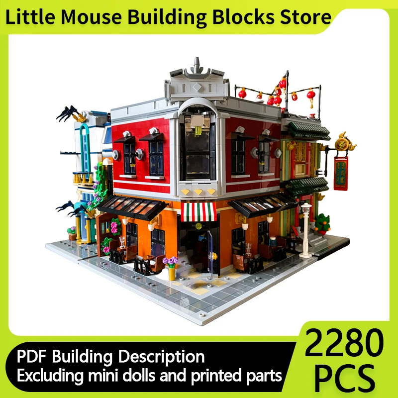 

City Street View Model MOC Building Bricks Italian Restaurant Corner Modular Technology Gifts Holiday Assemble Children Toy Suit
