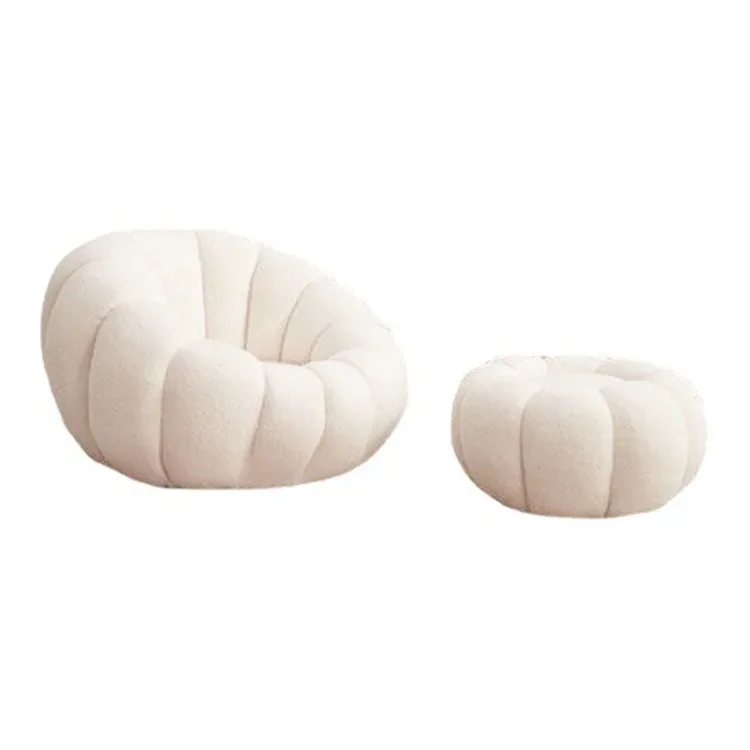 Living room Cream White Shaped Boucle Swivel Lounge Chair With Footstool single