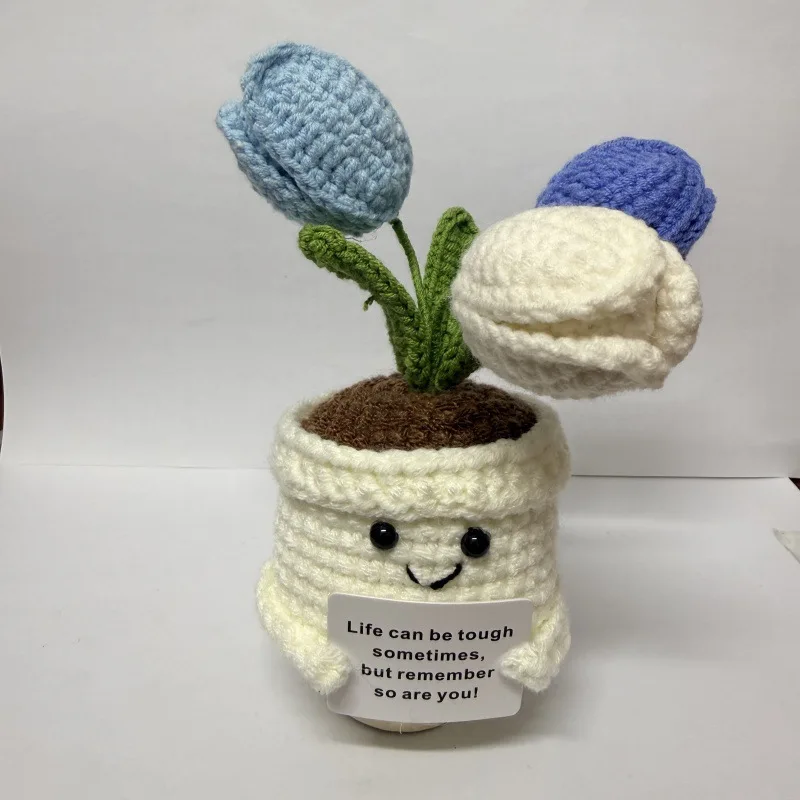 

New Handmade Crochet Potted Flowers - Sunflower Tulip Daisy Emotional Support Positive Energy Desktop Ornament Home Decor Gift