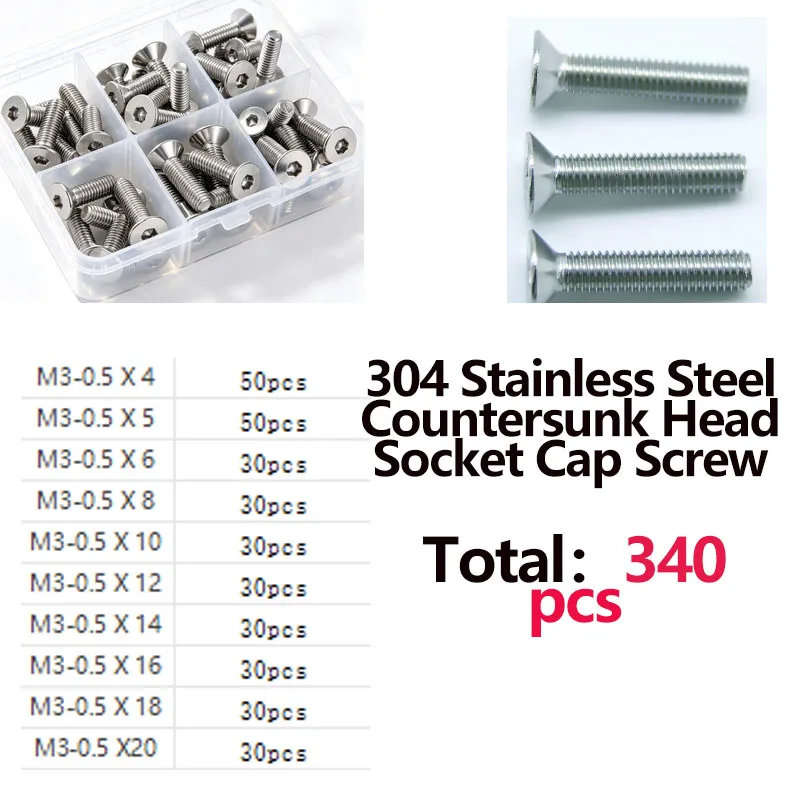 304 Stainless Steel Countersunk Head Socket Cap Screws DIN7991 Hex Socket Flat Head Machine Bolts M2 M3 M4 M5 M6 M8