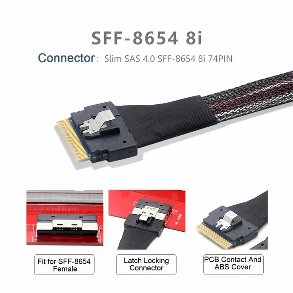 Server Array Card Cable SAS Slim 4.0 SFF-8654 8i 74pin to Dual Oculink SFF-8611 Cable 50cm PCI-Express