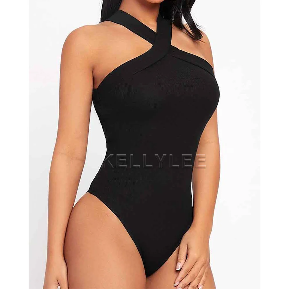 Stylish Shaped Up Fajas Colombianas Elastic Triangle Shapewear Hanging Neck Style Lady Club Playsuits Femme Wowen's Bodysuits