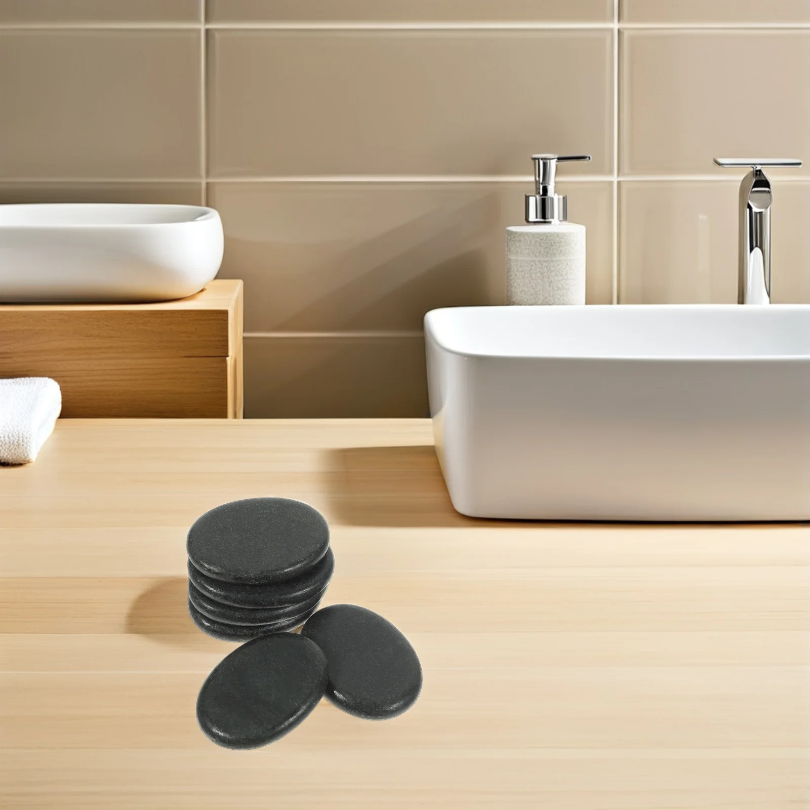 หินนวดภูเขาไฟ 6 ชิ้น หินบำบัดพลังงานจากธรรมชาติสำหรับการบำบัดร่างกาย หินร้อนสีดำ เรียบเนียน ดูแลผิว ผ่อนคลาย