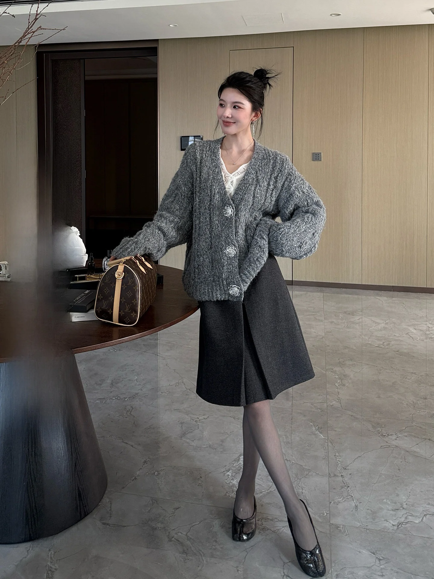 

ay Knitted Loose Sweater Cardigan Lazy Sle Twist Flower Design f Skirt Matching Vintage Sle Women's Winter Faion