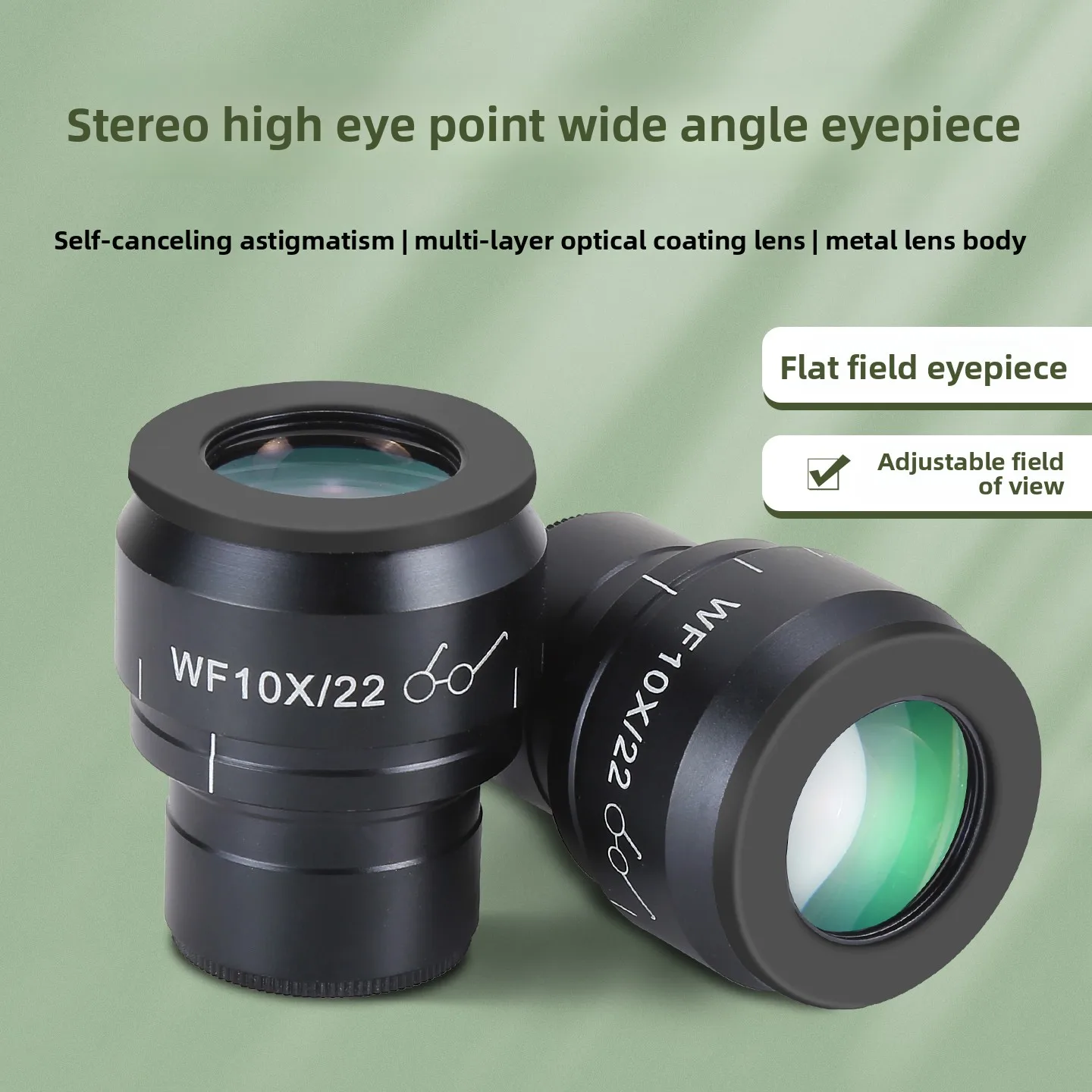 Microscope WF10X flat field high eye point wide angle eyepiece field of view 22MM interface 30MM visibility adjustable