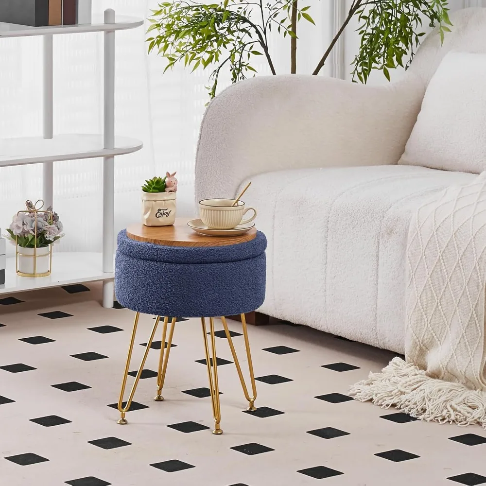 مسند تخزين Wimarsbon، مقعد تيدي فيلفيت فانيتي، مقعد مبطن ناعم، مسند قدم مستدير مع غطاء قابل للإزالة وأرجل قابلة للتعديل، مود #2