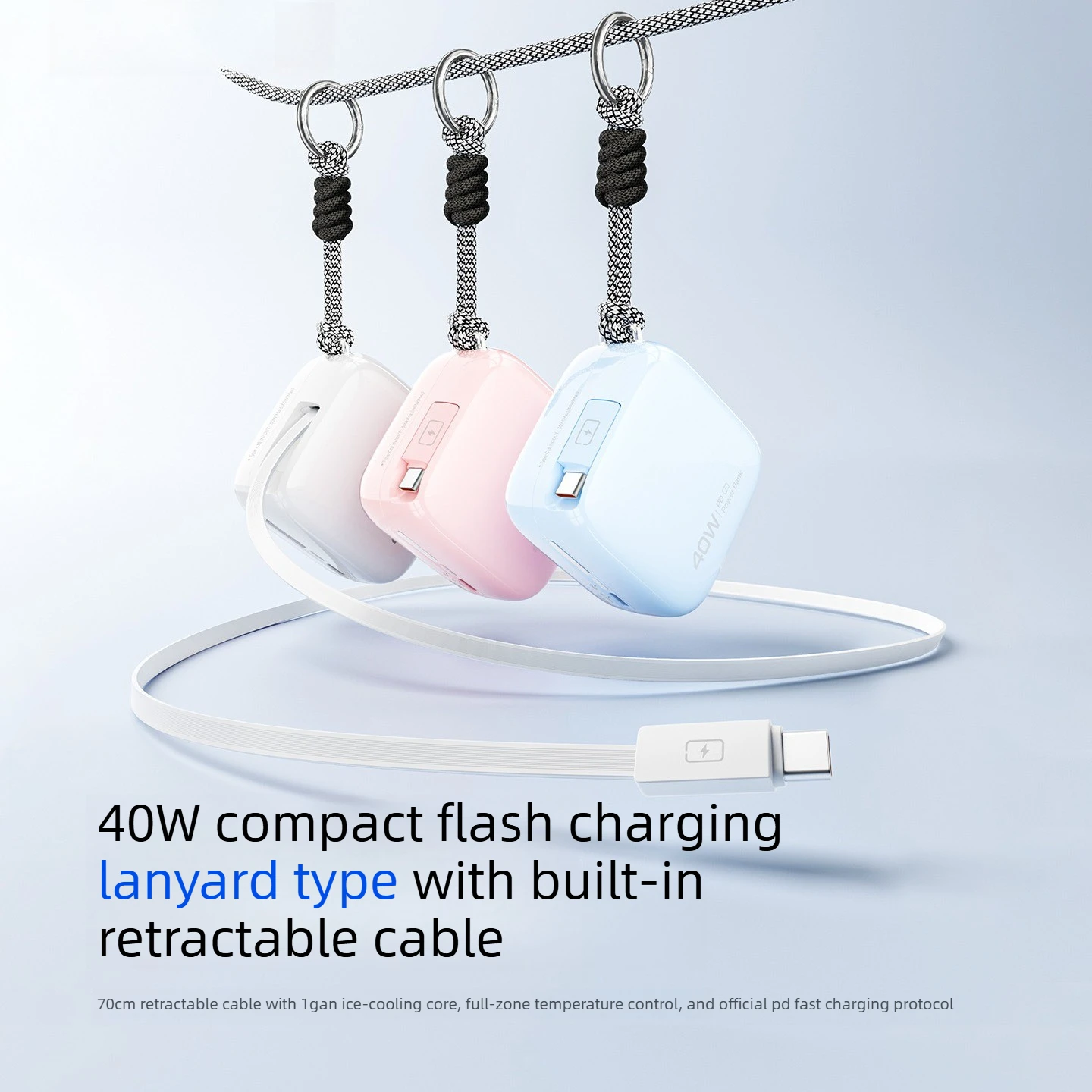 10000mAh Power Bank 40W Fast Charging Portable External Battery with 70cm Retractable Type-C Cable for IPhone 17 Xiaomi Huawei