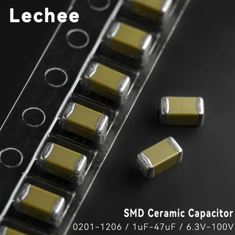 50pcs/lot SMD Ceramic Capacitors 0201 0402 0603 0805 1206 1uF 2.2uF 3.3uF 4.7uF 10uF 22uF 47uF 6.3V 10V 16V 25V 50V 100V X5R X7R