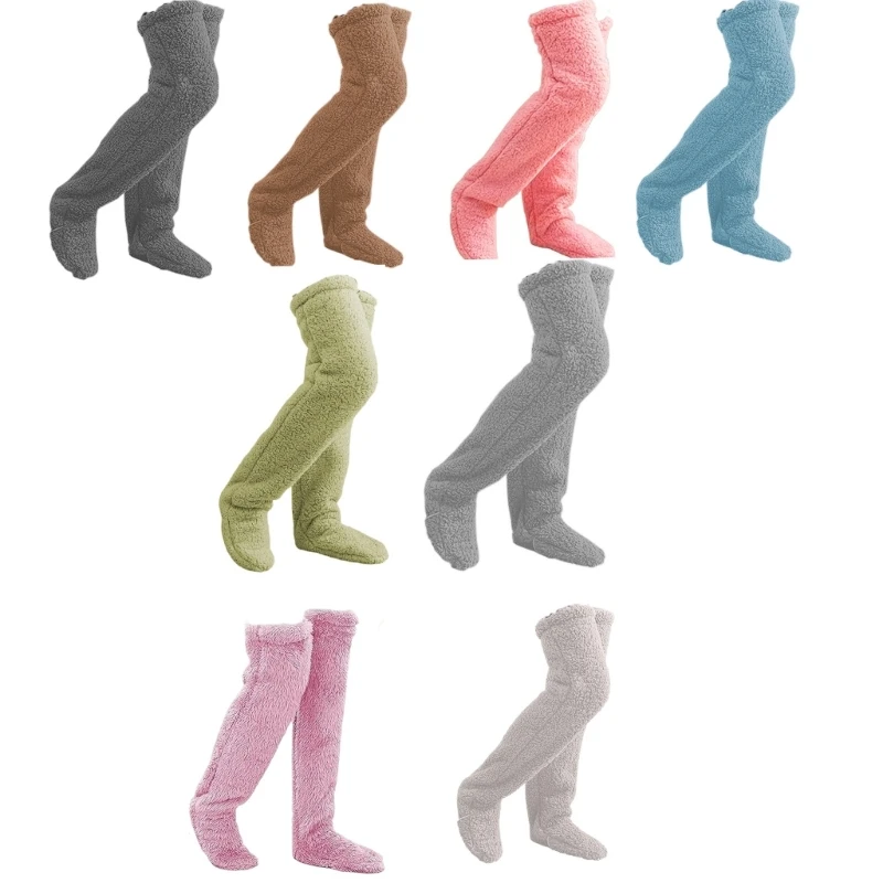 

2024 New Women Warm Fuzzy Plush Thigh High Long Leg Warmers Stockings Home Sleeping Socks