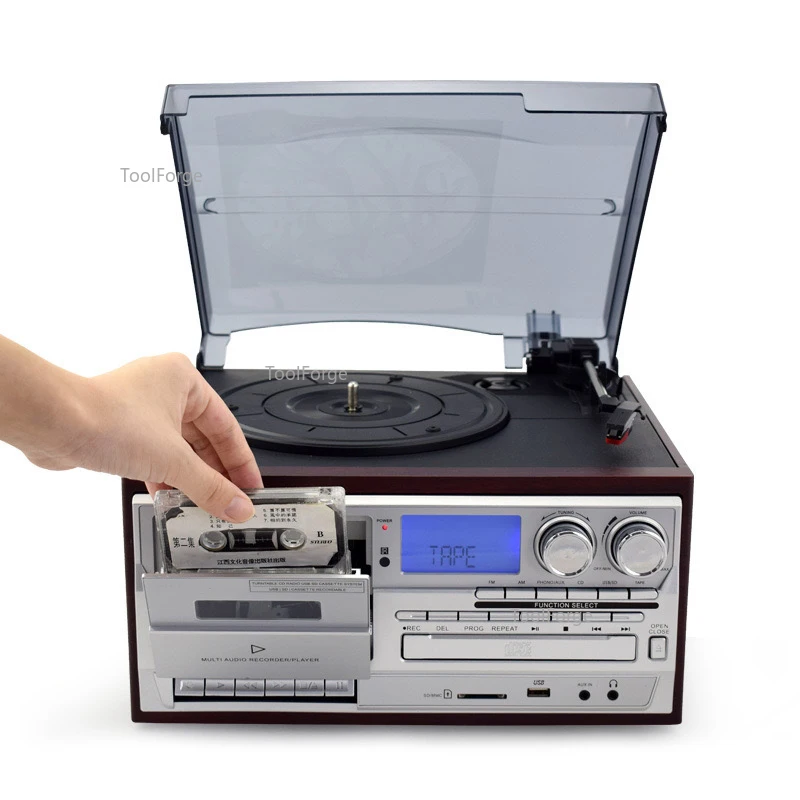 2025 مشغل تسجيلات فينيل ريترو جراموفون Lp مشغل تسجيلات Cd الشريط U القرص راديو Fm/am الصوت بلوتوث الطراز القديم
