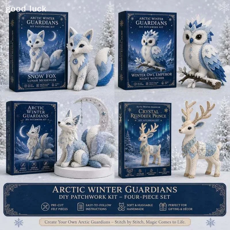 Arctic Winter Guardians DIY Patchwork Kit,3D Stuffed Animals Mythical Creature, Pre-Cut Handmade Craft Kit For Home Decor & Gift