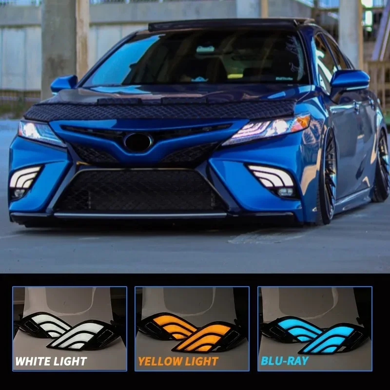 لتويوتا كامري SE XSE 2018 2019 2020 2021 LED 3-ألوان المصد الأمامي فوجليت الضباب مصابيح الضباب الخفيف Foglamp DRL النهار الجري #2