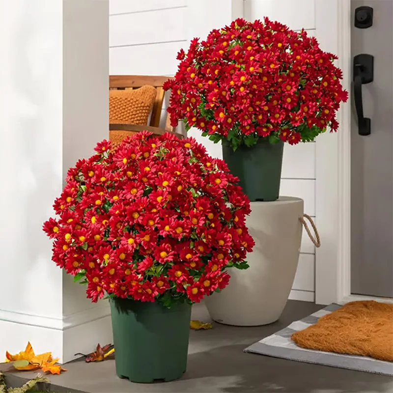 Artificial Sunset Mums Flower UV Resistant Outdoor Fall Decor Waterproof Windproof Never Faded for Garden Porch Decor All Season