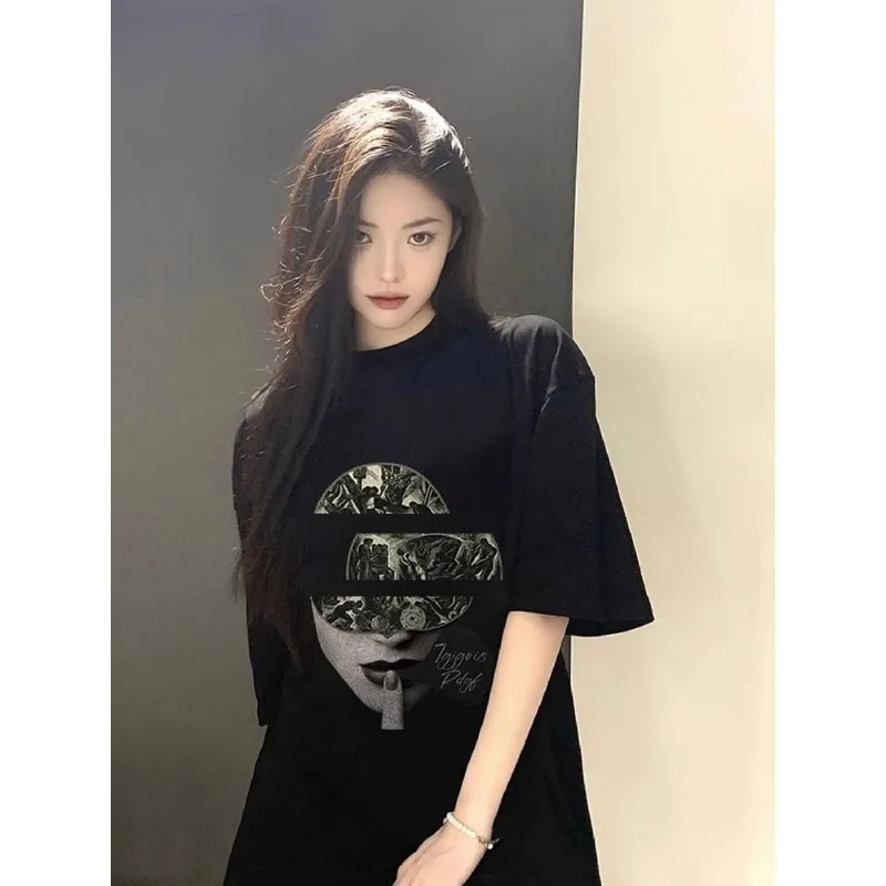 

Summer Hip Hop Streetwear Printed Short Sleeve T-shirt Women Vintage Y2k Casual Loose O-neck Top Tee