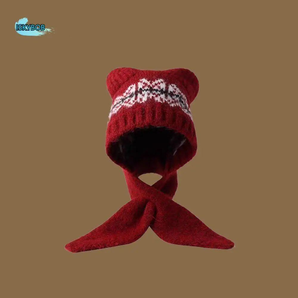 

Fair Isle Style Jacquard Knitted Hat Ethnic Style Printed Printing Knit Cap Fleece-lined Vintage Knitted Hat Scarf Set Autumn