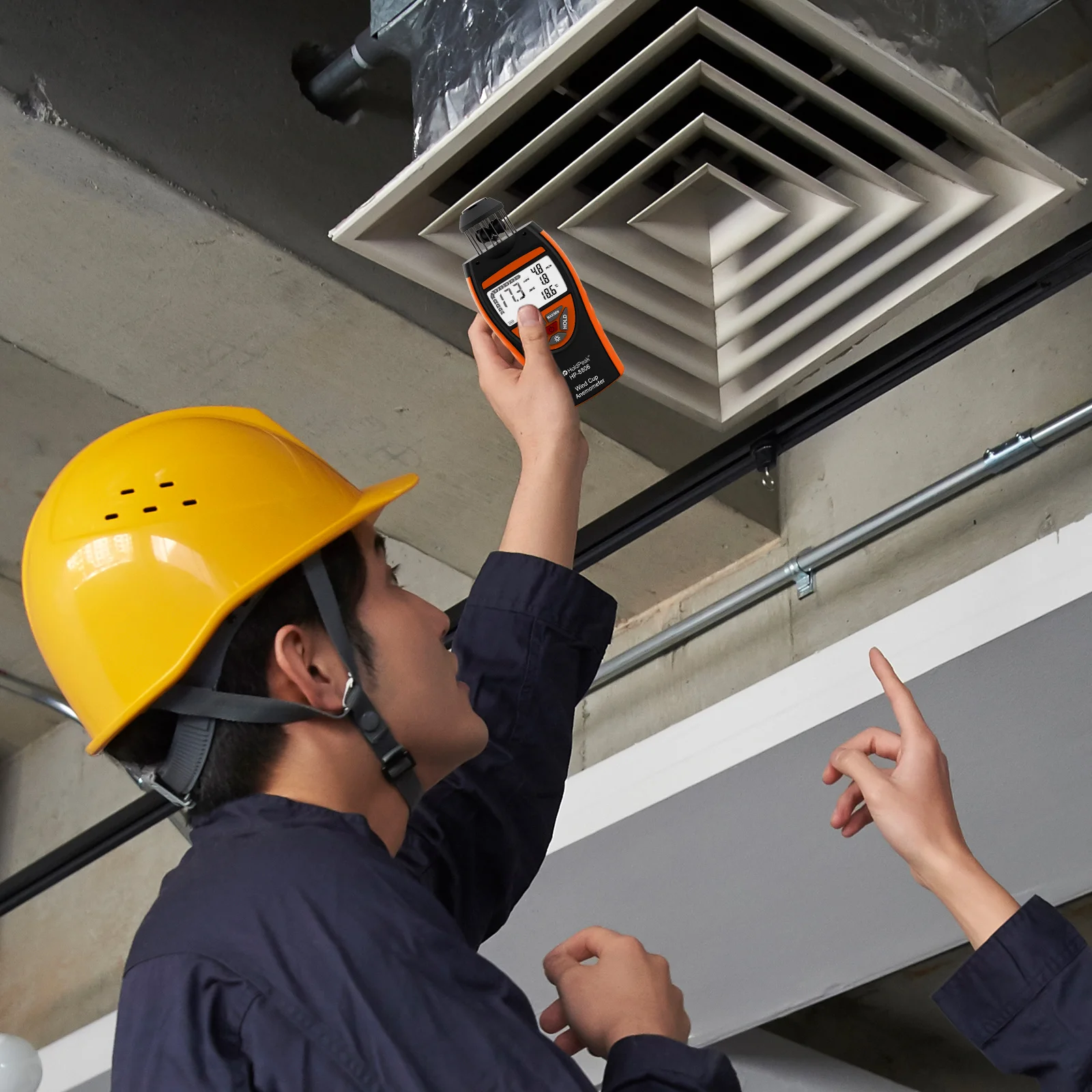 Windbeker-anemometer, weergave van windtemperatuur, windsnelheid/richting/HVAC-weermonitoring met kompas