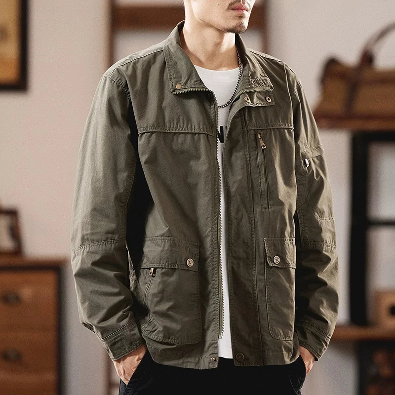 

American Retro Workwear Jaet Men's Spring Autumn Outdoor Casual Trendy Brand Stand Collar Flight Jaet Multi ket Top