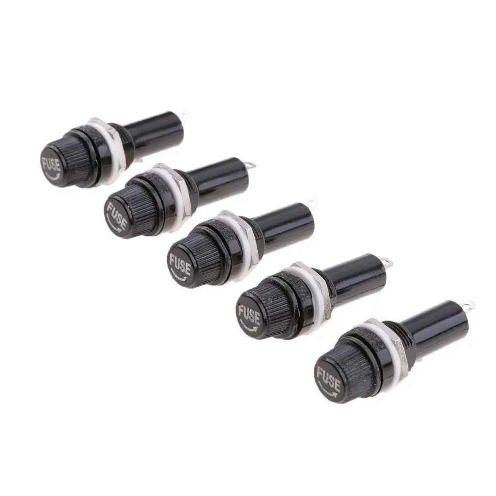 5pcs Panel Mount Chassis Fuse Holder Base 6x30mm Glass Fuse Screw-Off Type