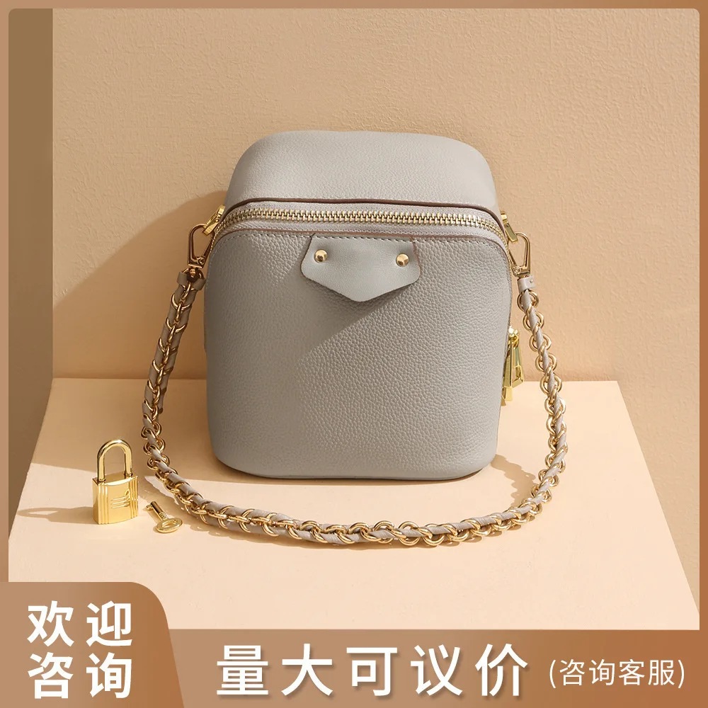 Top Layer  Cowhide Niche Design Elephant Buckle Box Bag High-end Fashion Versatile Single Shoulder Crossbody Bag кошелек женский