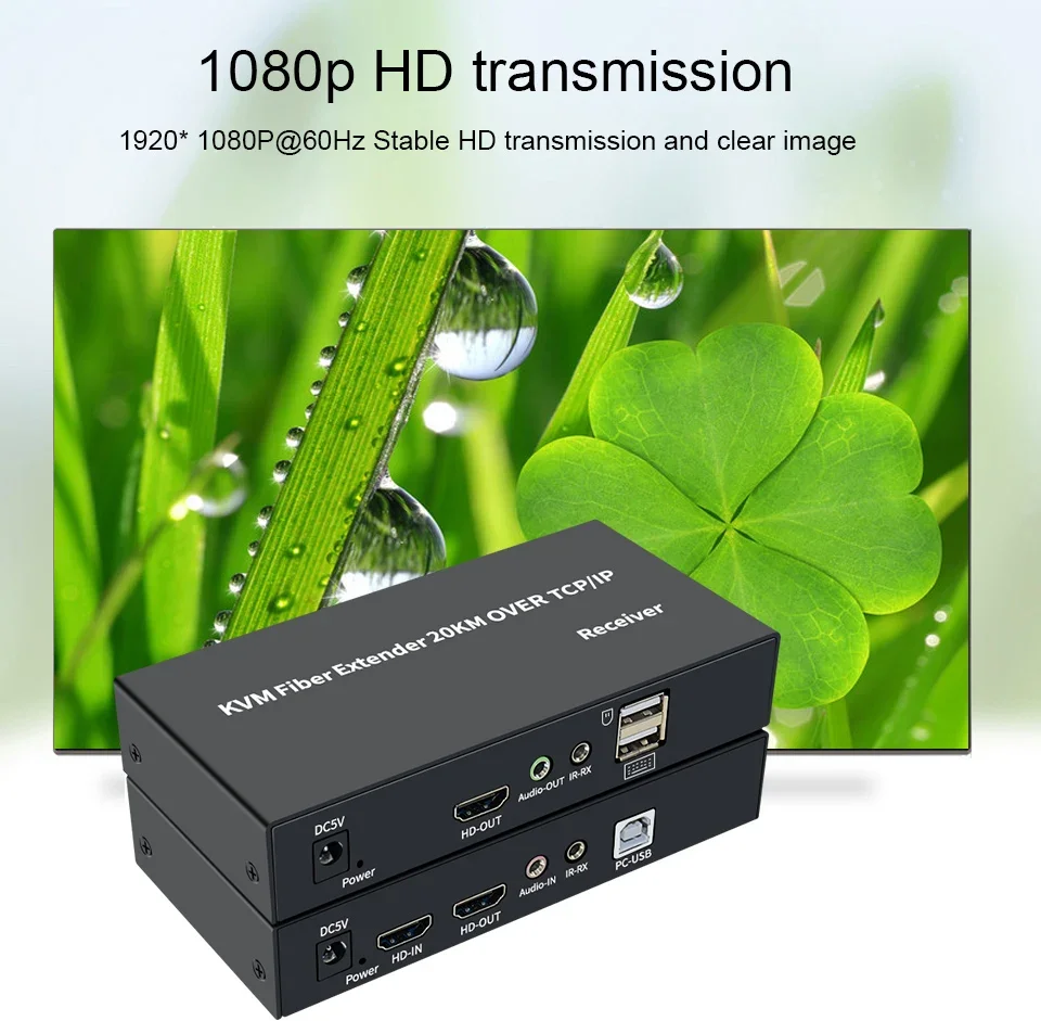 20km HDMI KVM Fiber Extender Over SC Fiber Cable TCP/IP Audio Video Transmitter and Receiver Converter Support PC Keyboard Mouse