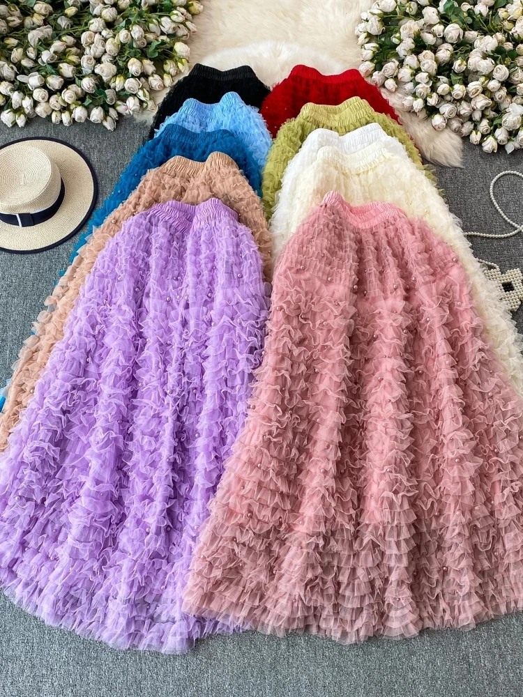 Skirt Ethereal Design Heavy Beaded Cake Women 2026 Summer New Elegant Chic Romantic Flowy Gorgeous Very Fairy Long Skirts