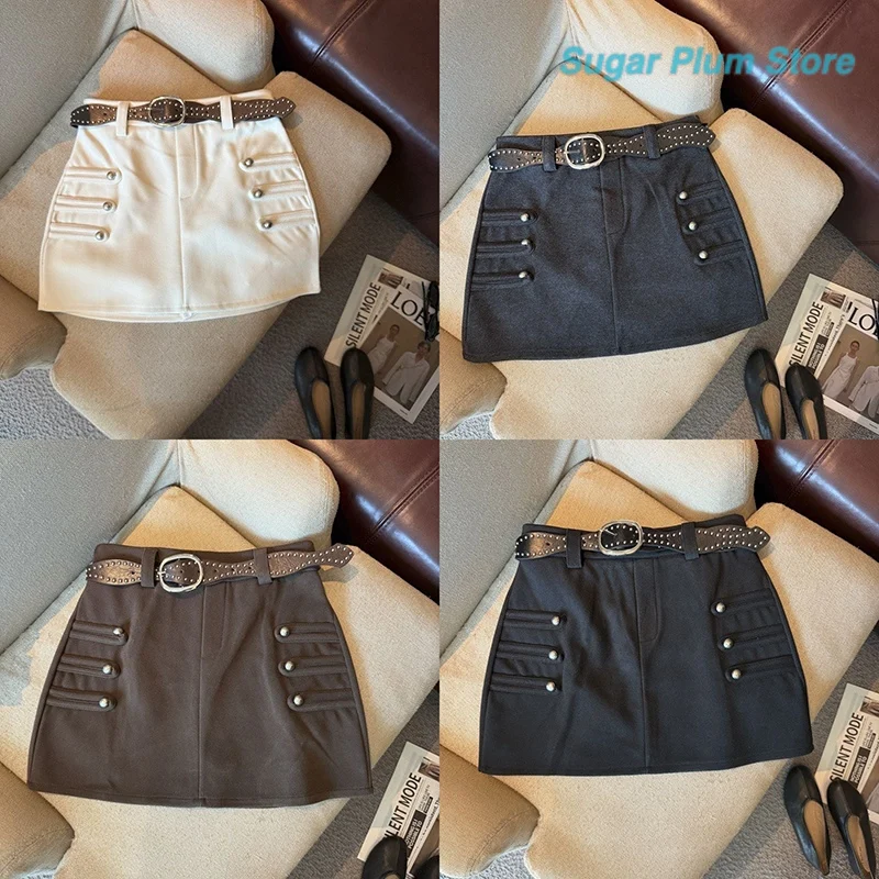 American Retro Women's Autumn New High Waist Short Skirt Rivet Color Matching Wear-resistant Joker Slim and Comfortable Pants