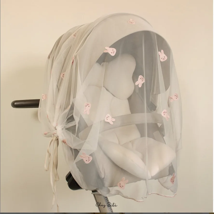 Ins summer baby stroller mosquito net cute embroidery new rabbit mosquito net full-cover universal anti-mosquito cover