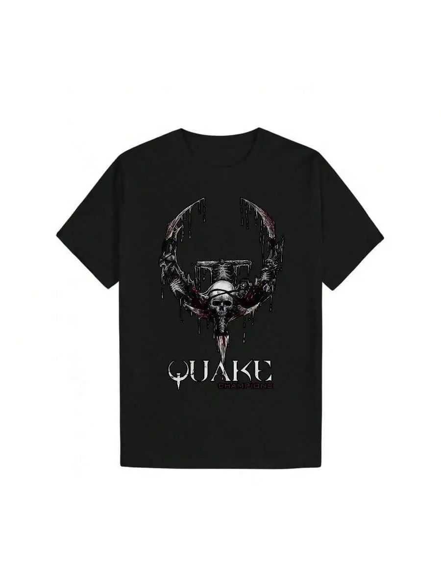 Skull Print T-Shirt, Men's Crew Neck Tee 100% Cotton Trendy Y2K Short-Sleeve Tee-Soft, Quick-Drying, Moisture-Wicking; Ideal