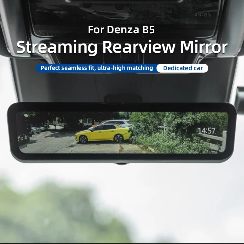For Denza B5 Streaming Media Rearview Mirror, HD Night Vision Dash Cam, Front & Rear Dual Lens Recording, OEM Fit